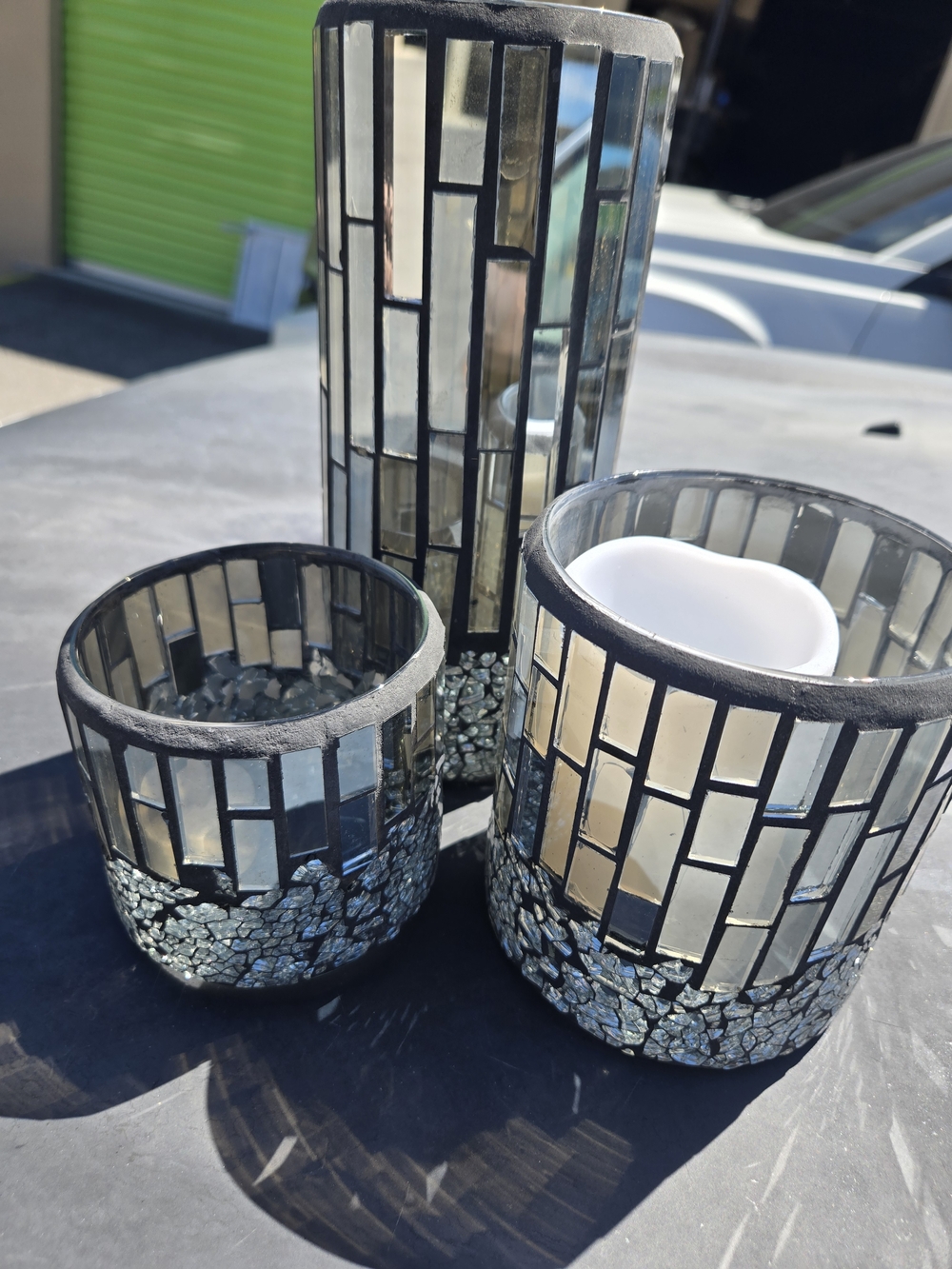 Mirrored Mosaic Glass Votive Candle Holders - 10 Pieces